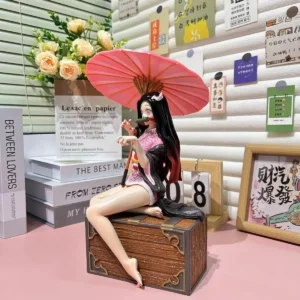 30cm Anime Demon Slayer Kamado Nezuko hold an umbrella sitting posture Action Figure PVC Model Toys Desk Decor Collectible Gifts