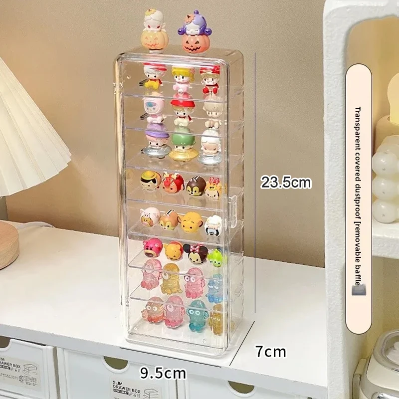 Acrylic Mini Display Stand Cute Particle Dustproof Flip Cover Figure Display Storage Box Desktop Organizer Jewelry Accessories