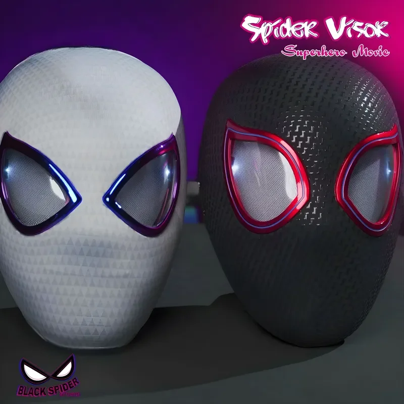 1:1 Miles Morales Mask with Movable Eyes Mascara Electric Gwen Spider-Man Helmet Ring Control Halloween Cosplay Mask Toy Gift