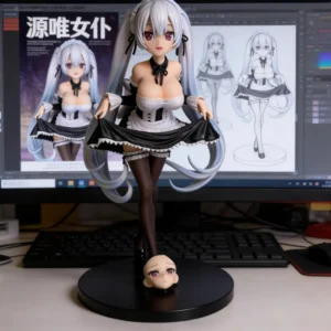 New 25cm White Hair Girl Anime Figure Maid Outfit Model Desktop Decoration Pvc Statue Ornaments Toys Collection Festival Gifts
