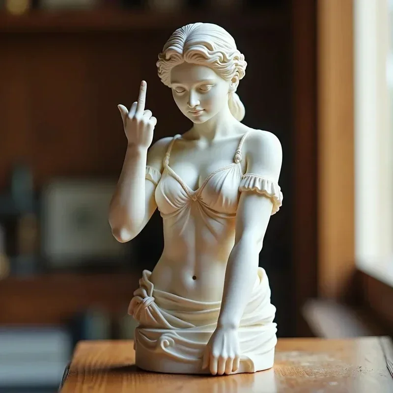 Vienna Goddess Middle Finger Funny Resin Statue Personalized Decorations Home Interior Garden Office Table  Crafts Special Gifts