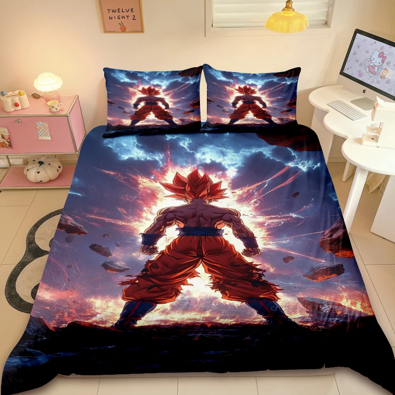 Dragon Ball Teens 3pcs Duvet Cover Set Cartoon Super Saiyan Bedding Set Twin Full Comforter Cover Soft Cozy for Bedroom Decor - Image 3