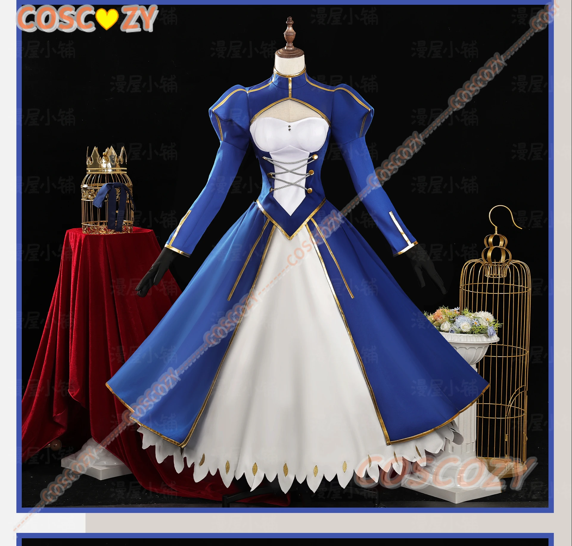 Game Fate Stay Night Altria Pendragon Cosplay Costume Saber FGO Altria Pendragon Combat Dress Role Play Clothing Blue Suit - Image 3