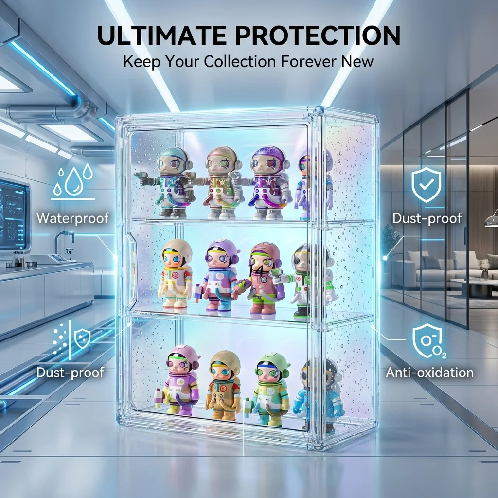 1 Pc clear acrylic figure display case with two removable shelves, waterproof and dustproof storage box for mini figurines