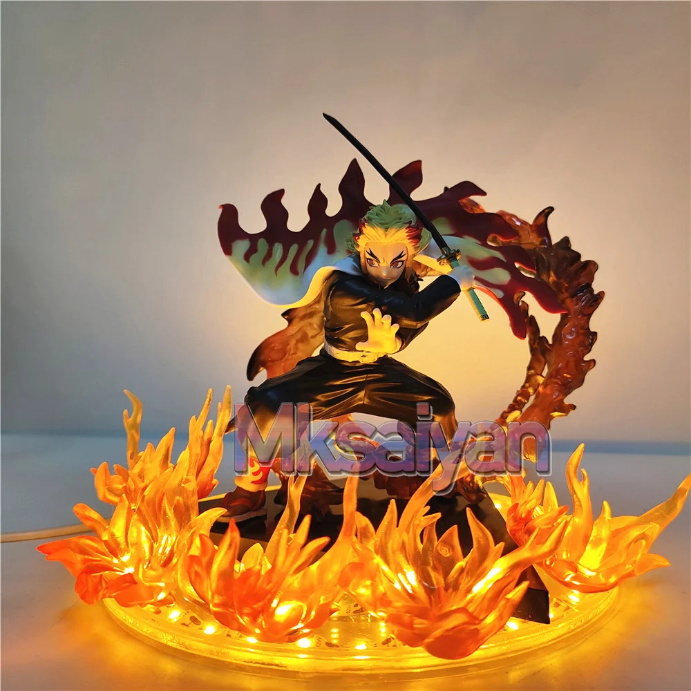 Demon Slayer Rengoku Kyoujurou Anime Figures Fire Led Scene DIY PVC Action Figure Toys Kimetsu no Yaiba Figurine Kids Doll 14cm - Image 5