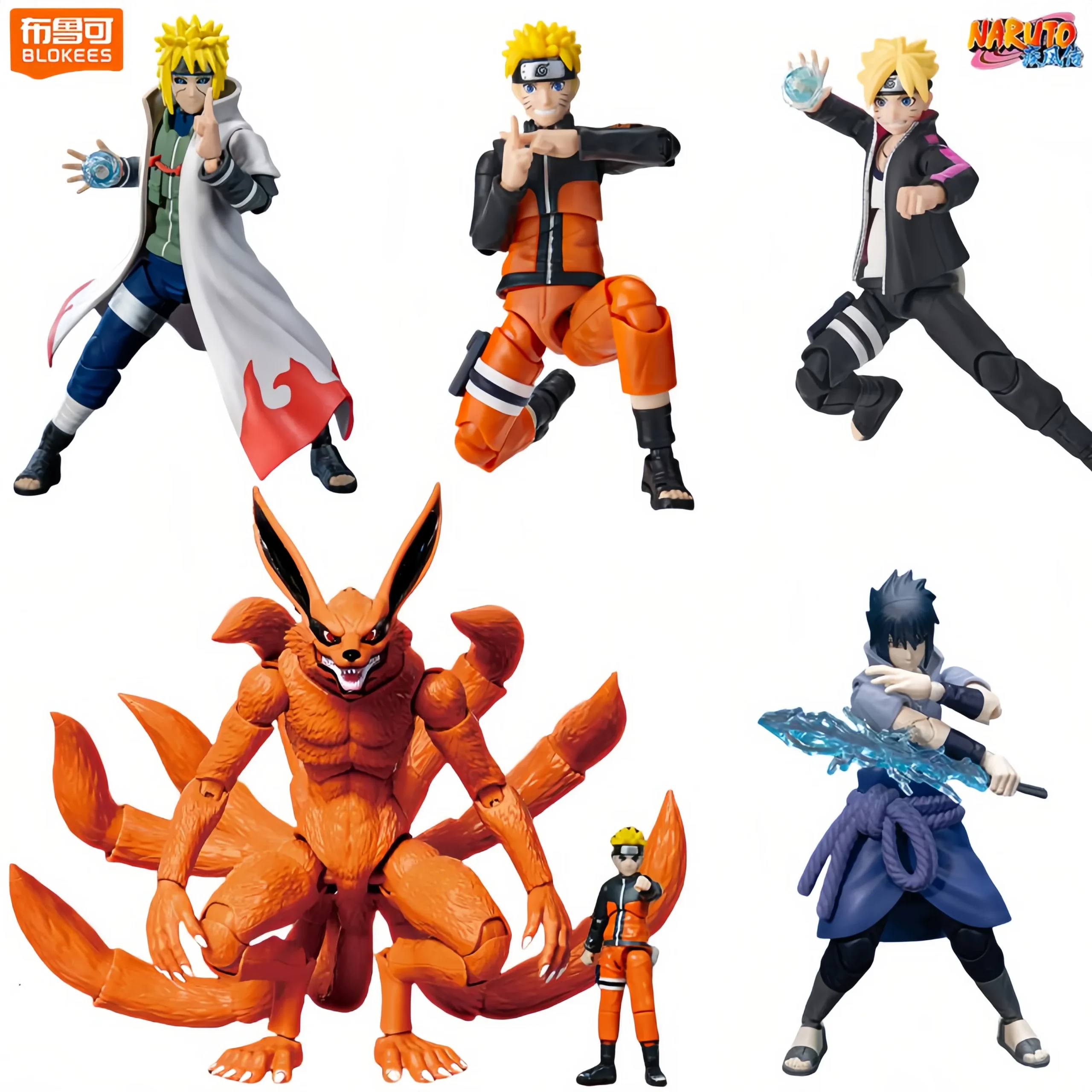 Blokees Naruto Action Figures Naruto Uzumaki Kurama Sasuke Uchiha Minato Namikaze Assembly Model Champion Class Anime Toys Gift