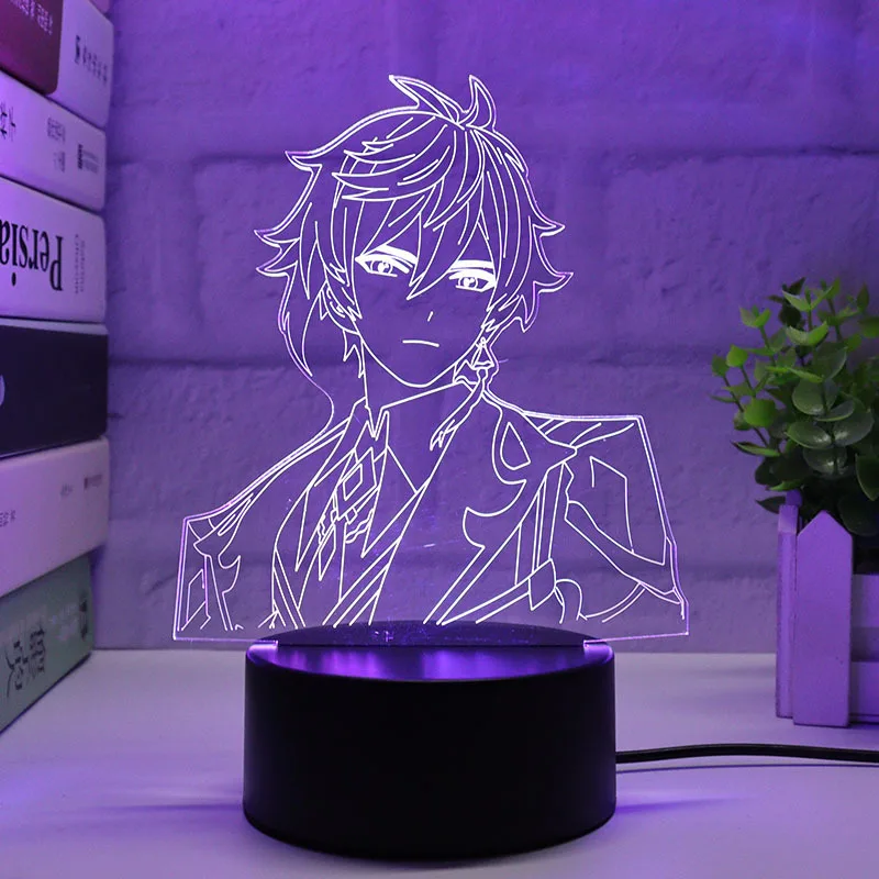 Genshin Impact 3D LED Night Lights Anime Figure Aether Lumine Hu Tao Keqing Klee Qiqi Desk Lamps Kids Kawaii Bedroom Decoration - Image 29