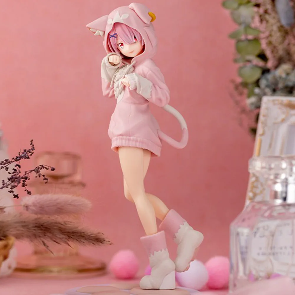 22CM Anime Remu figure Rem Ram Cute Standing Pose Cat Ears Dresses action figure PVC model Ramu Figurine Home Collection Gifts - Image 3