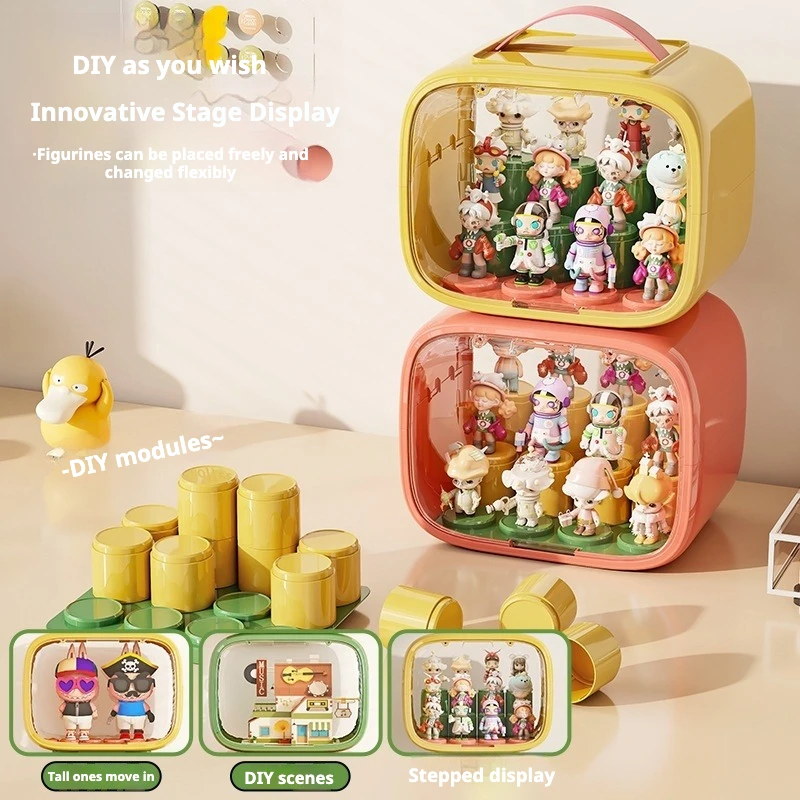 1pc Dopamine Style Blind Box Display Case With handle Portable Space Capsule Figure Storage Box Stackable Desktop Toy Organizer
