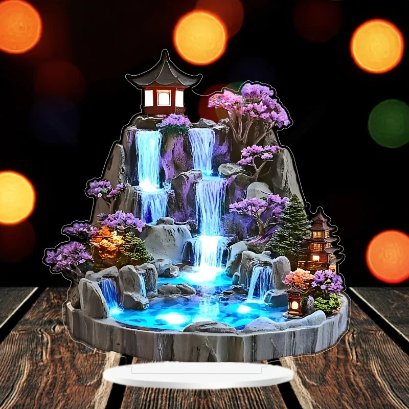 Creative desktop rockery fountain decoration, acrylic living room decoration, 2D flat home decoration decoration decoration
