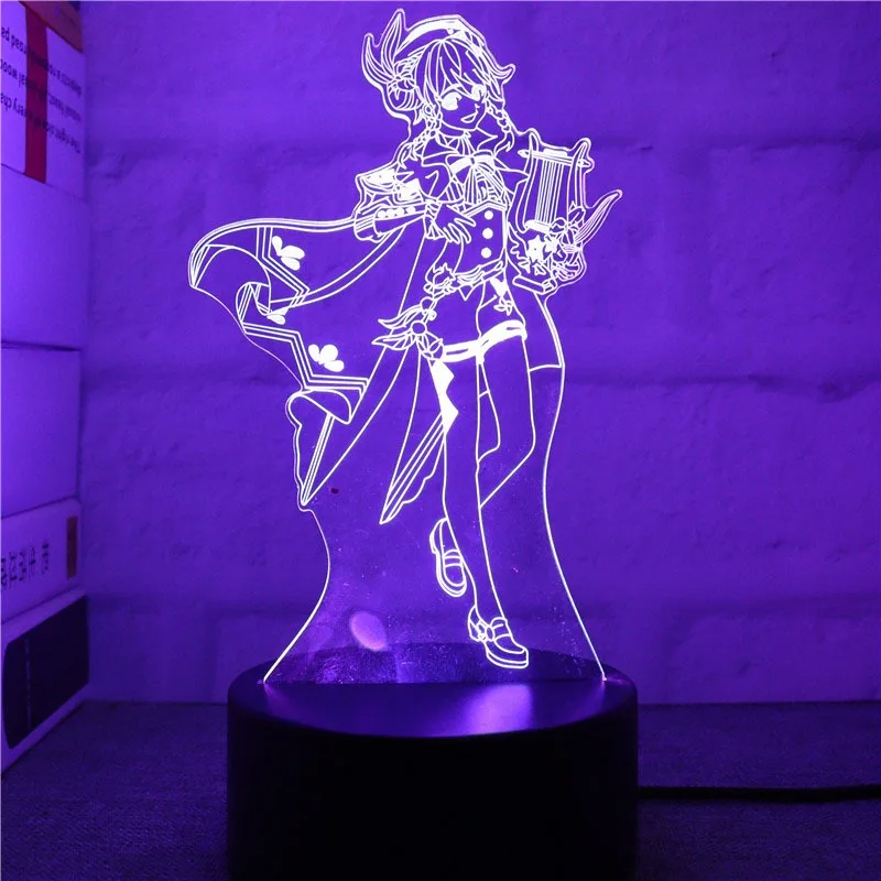 Genshin Impact 3D LED Night Lights Anime Figure Aether Lumine Hu Tao Keqing Klee Qiqi Desk Lamps Kids Kawaii Bedroom Decoration - Image 3