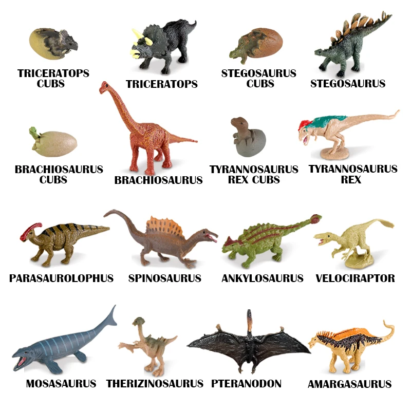16Pcs Dinosaurs World Savage Jurassic Brachiosaurus Spinosaurus Triceratops Model Action Figures Collection Toy Kids Gift Box