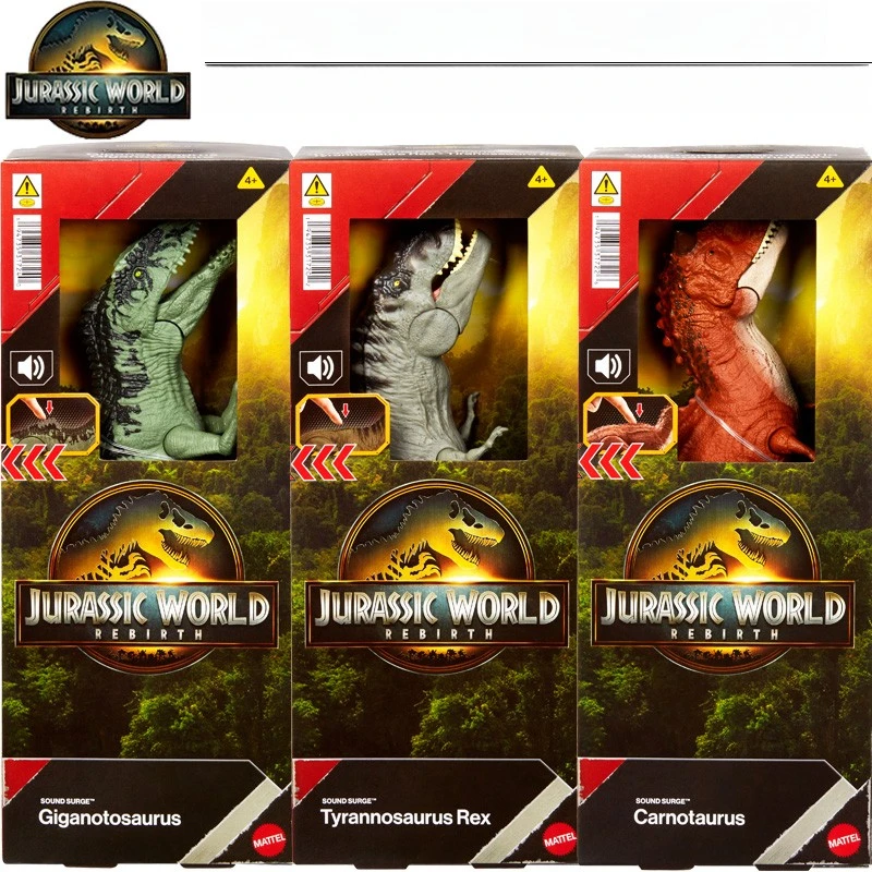 2025 New Mattel Jurassic World Dinosaur GIGANOTOSAURUS T-REX Figure Strike Chomp Action Sounds Movable Joints Toys for Boys Gift