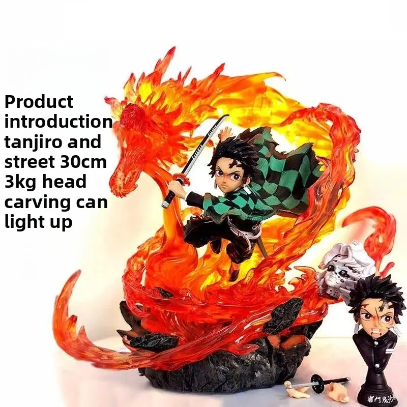 Anime Demon Slayer figure GK simplified carving Kamado Tanjiro figure, model can light up, decorative toy, Christmas gift