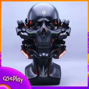 Skeleton Cyber Punk Cos Mask Black Tactics Mask With Lighting Halloween Party Carnival Masquerade Shooting Game Props Gift