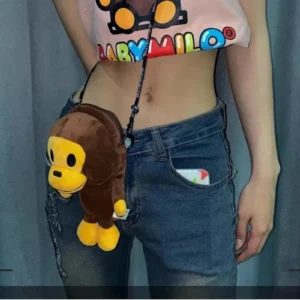 Transparent Surface Cartoon Monkey Figure Shoulder Bag Cosplay Mobile Holder with Bananas Toy Coin Purse