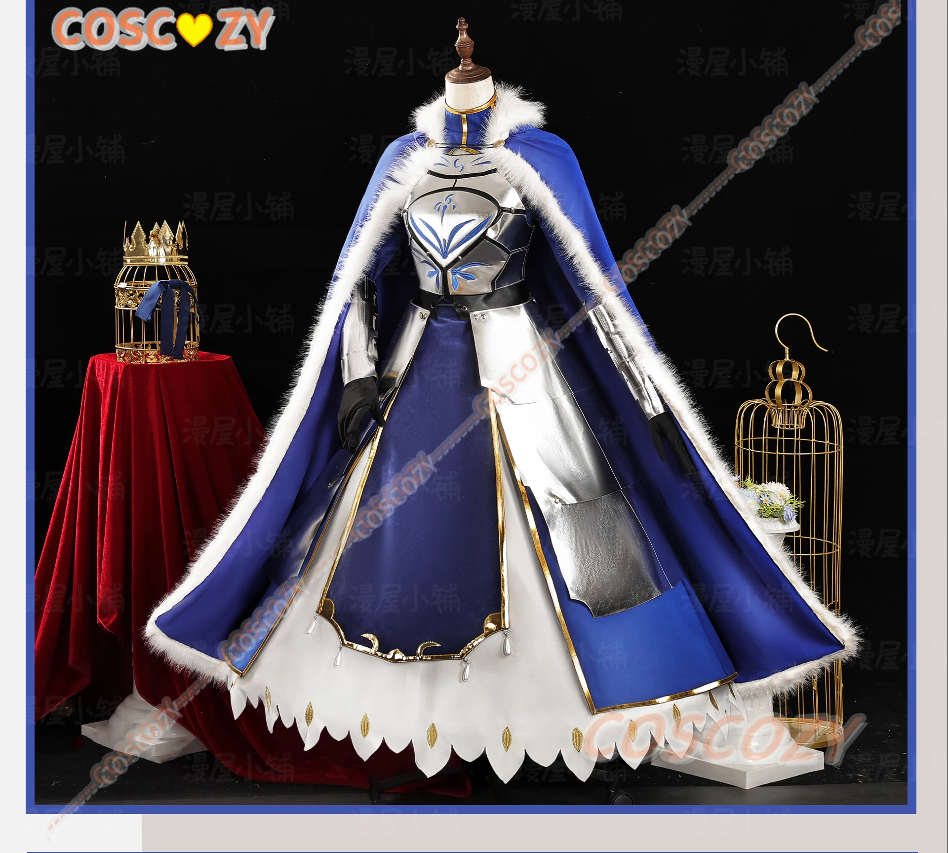 Game Fate Stay Night Altria Pendragon Cosplay Costume Saber FGO Altria Pendragon Combat Dress Role Play Clothing Blue Suit