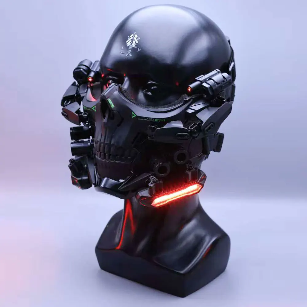 Skeleton Cyber Punk Cos Mask Black Tactics Mask With Lighting Halloween Party Carnival Masquerade Shooting Game Props Gift