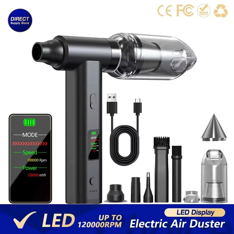LED Display 120000RPM Brushless Jet Fan Electric Air Duster Mini Turbo Fan Dust Removal Jet Dry Blower Handheld Compressed