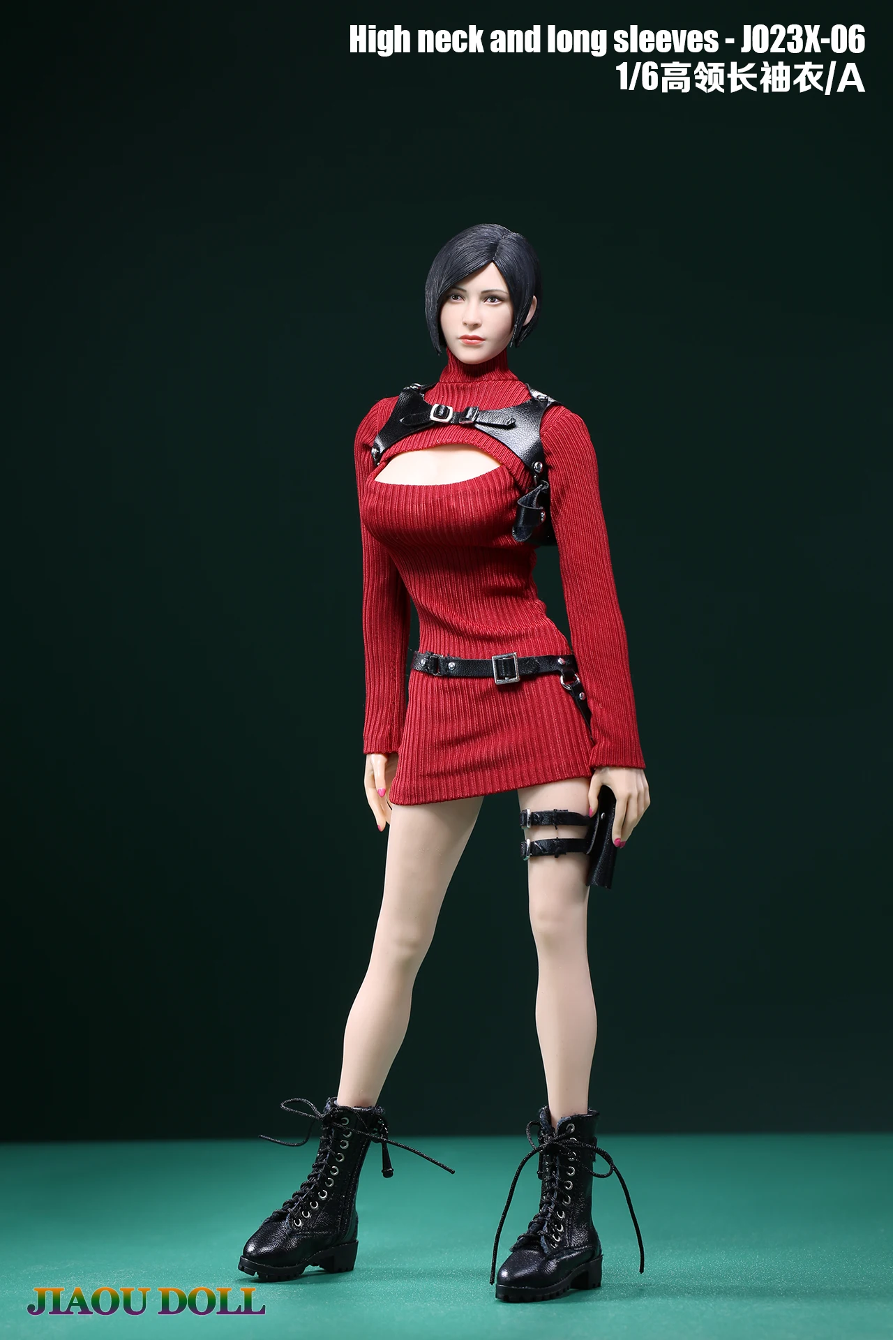 JO23X-06 1/6 Scale Ada Wong Red High Neck Long Sleeves Sweater Holsters Set Fit 12” Female Soldier Action Figure Body Dolls