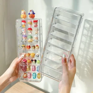 Acrylic Mini Display Stand Cute Particle Dustproof Flip Cover Figure Display Storage Box Desktop Organizer Jewelry Accessories