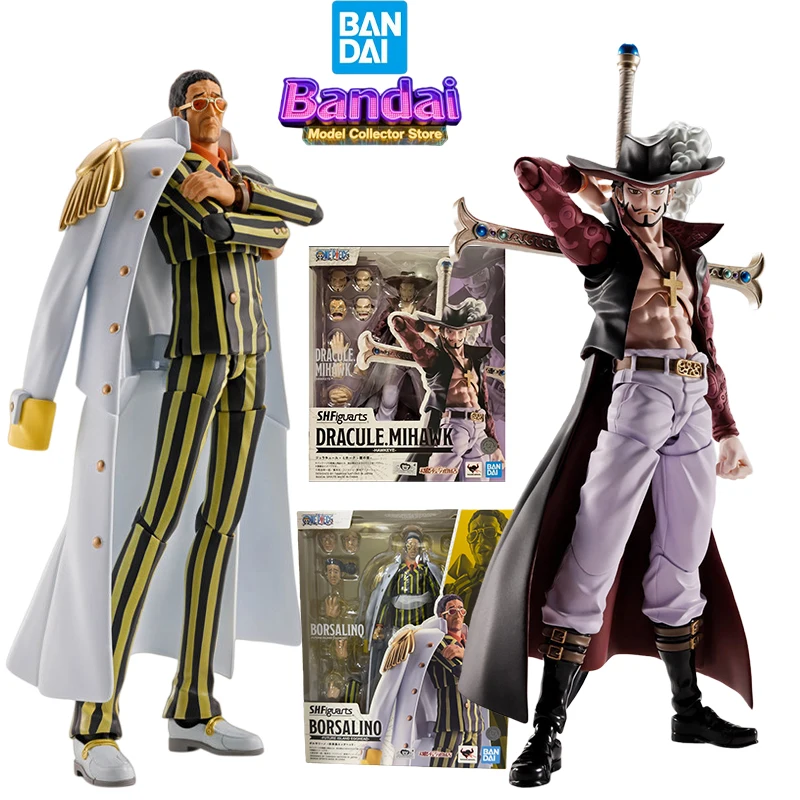 Bandai Shf Borsalino Action Figures One Piece Anime Toys Dracule Mihawk Action Model Doll Original Box in Stock