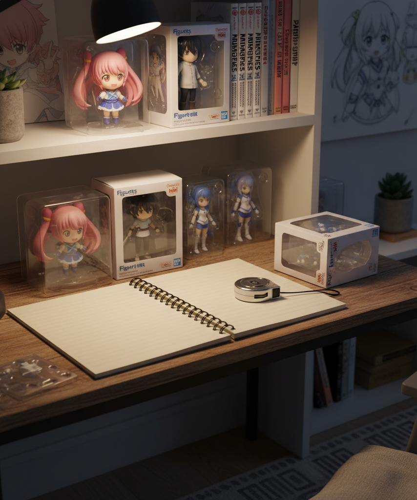 Collector planning a first anime figure collection with notes and shelf measurements