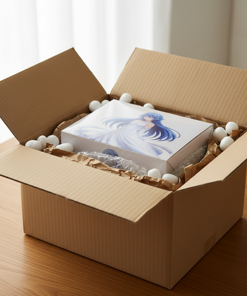 Premium anime figure shipping setup with double-box protection
