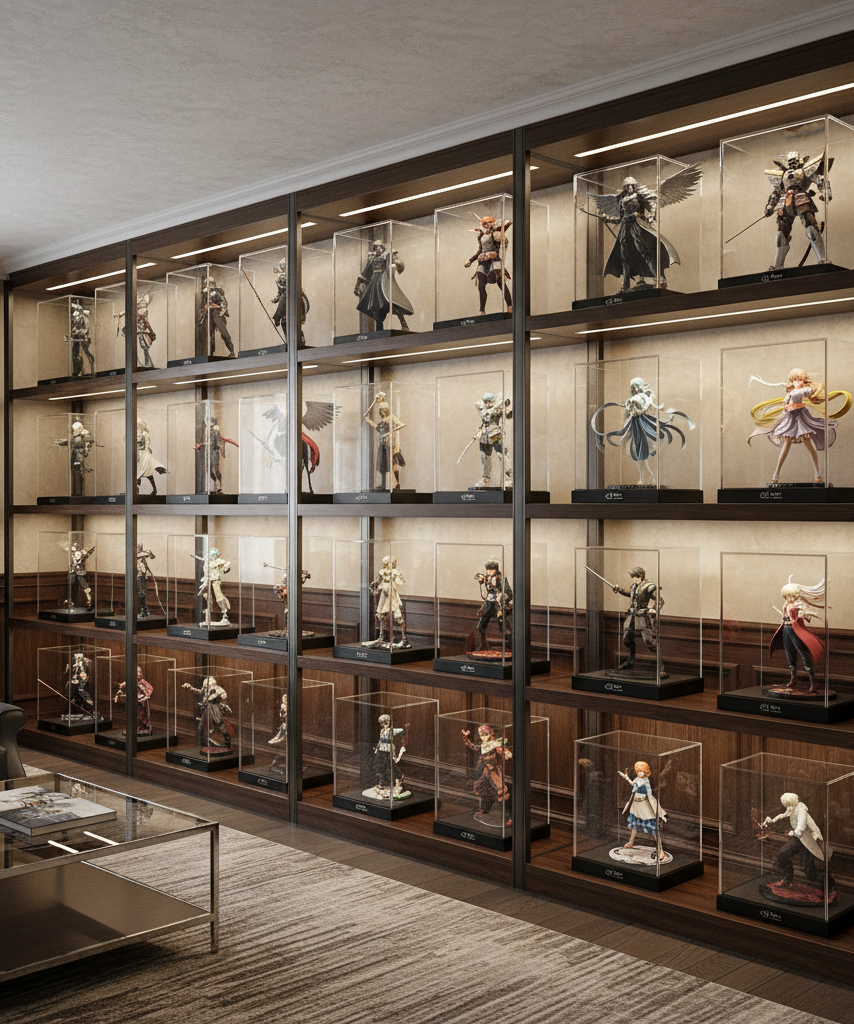 Collector shelf of limited edition anime figures