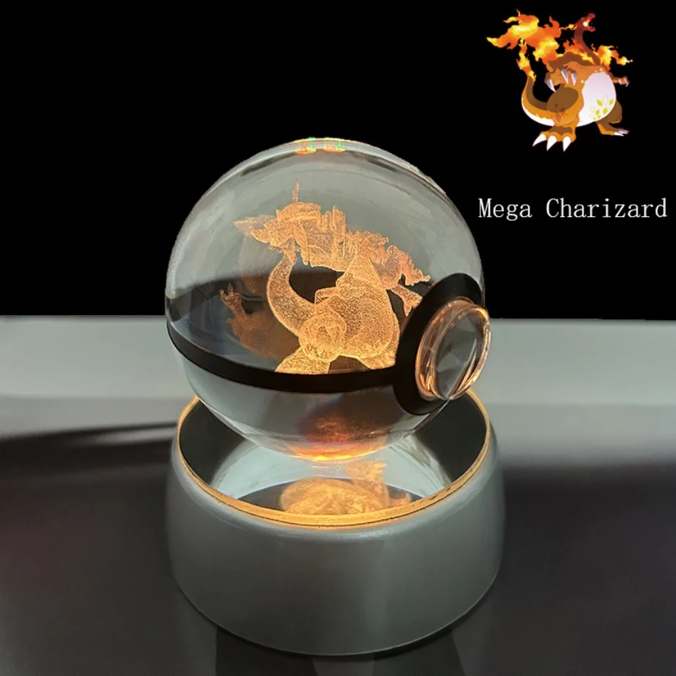 Pokemon Crystal Ball 3D Pikachu Mewtwo Mew Gengar Night Light Lamp Base Pokeball Crystal Pokemon Glass Ball Figure Birthday Gift