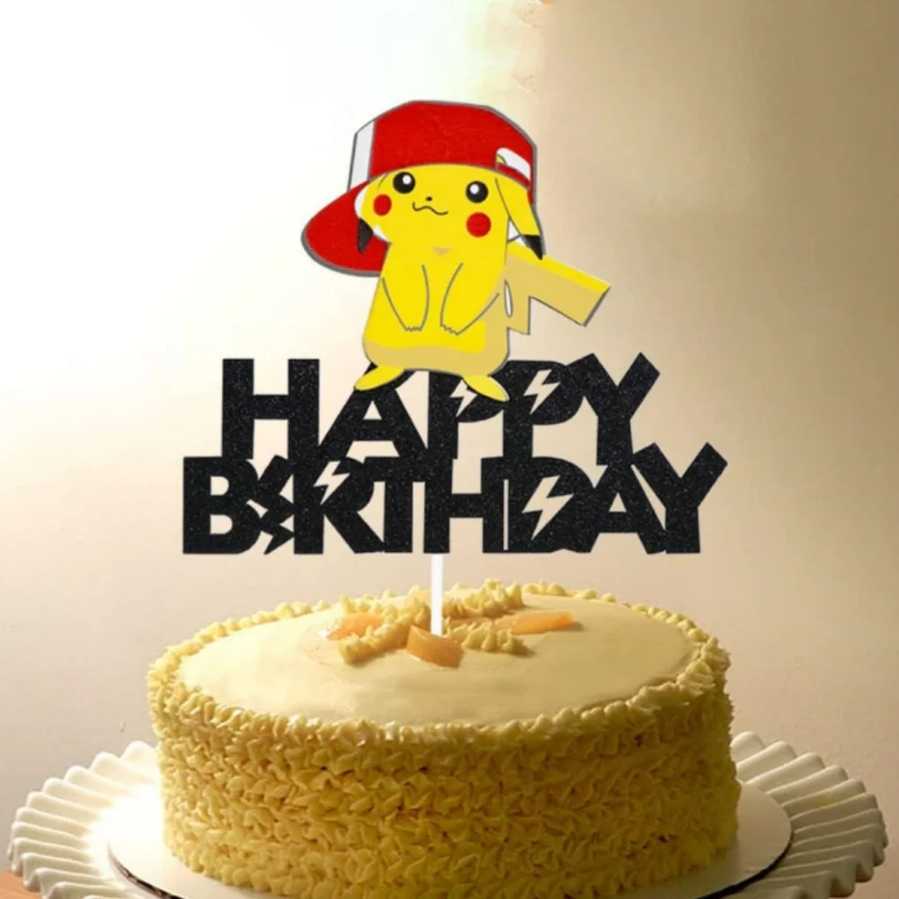 Pokemon Cake Topper Pikachu Happy Birthday Cake Toppers Decorations For Baby Shower Kids Boys Girls Birthday Party Supplies Gift