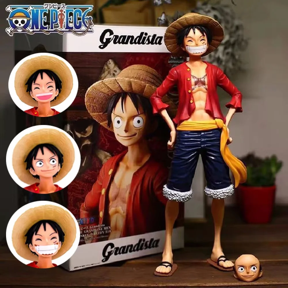 Hot 26cm One Piece Anime Figure Confident Smiley Luffy Three Form Face Changing Figure Action Figurine Model Desktop Decoration