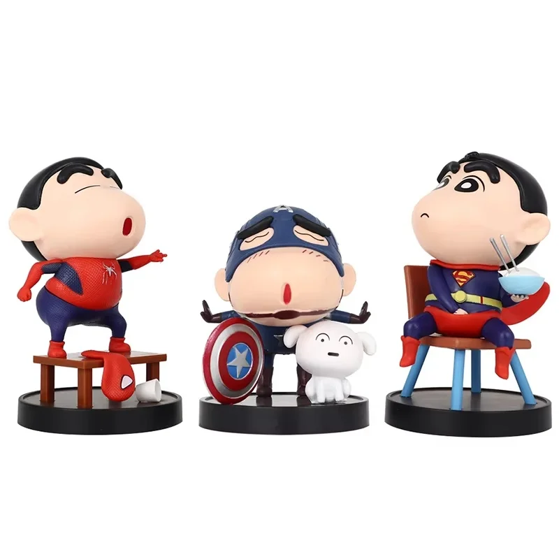 Crayon Shin-chan Cos Spiderman Captain America Action Figure Anime Shin Chan Figura Kawaii Doll Model Ornaments Toys Kids Gift