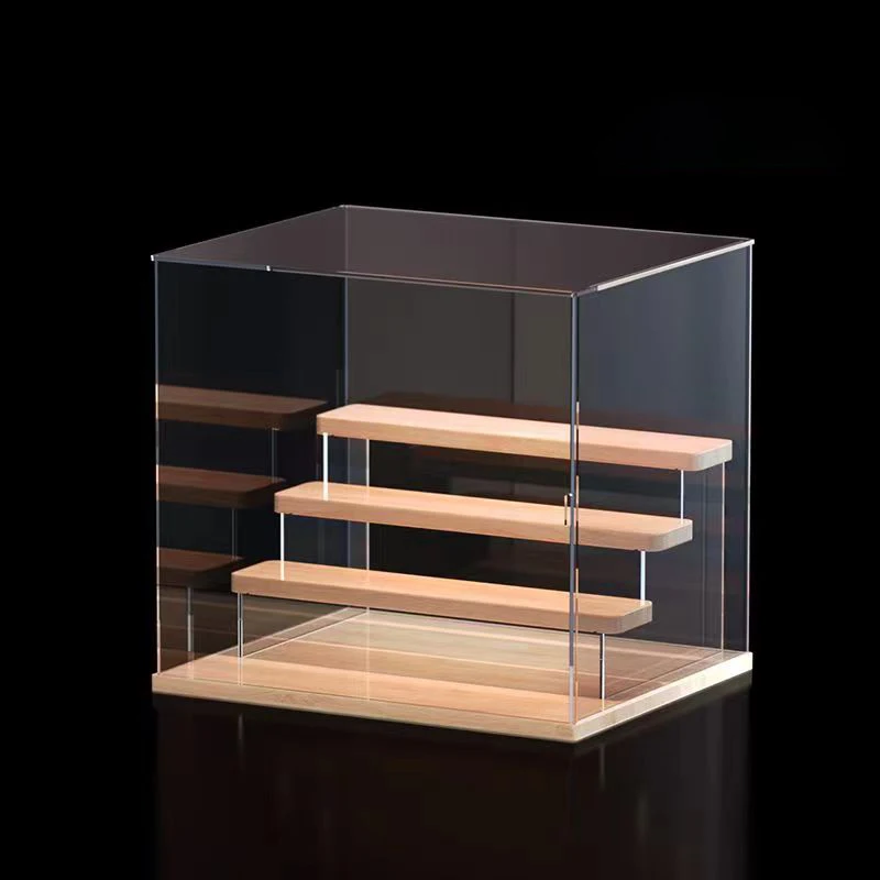 Solid Wood Step Figure Display Cabinet Transparent Acrylic Display Box For Toys, Car Models, Action Figures Storage And Display