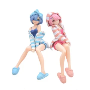 Anime Rem/Ram Figure Sitting pose Instant Noodles Press Action Figure Swimsuit Model Desktop Ornaments Collection toy Gifts