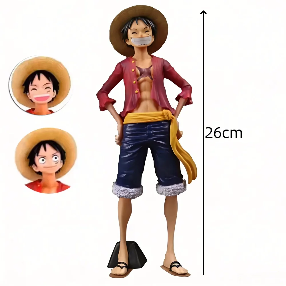 Hot 26cm One Piece Anime Figure Confident Smiley Luffy Three Form Face Changing Figure Action Figurine Model Desktop Decoration