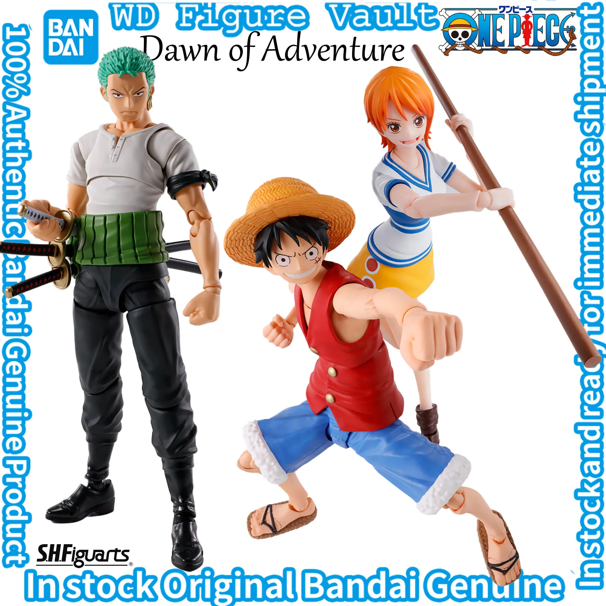 In stock Bandai S.H.Figuarts One Piece Monkey D. Luffy Sanji Usopp Nami Roronoa Zoro -Dawn of Adventure Original Toy Figures