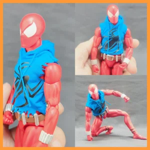 1/12 Scarlet Spider-Man Hooded Vest Pullover Blue Sleeveless Ripped Sweatshirt Top Clothes Model For 6" Action Figure Mafex Body