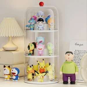 Rotating Clear Anime Figure Display Case Waterproof Dustproof Stackable Collectors Box Spacious Home Organizer for Figurines