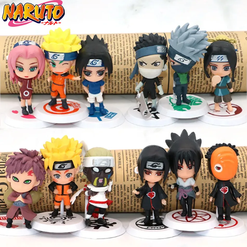 6 Pcs/Lot NARUTO Sasuke Gaara Uchiha Madara Figure 7-8cm 2 Style Personality Base Mini Figurines Toys Gift