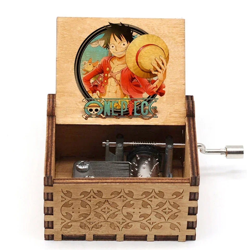 IN STOCK 7 styles  Antique carved Wooden Hand Crank One Piece Music Box Dragon Ball figure Christmas Birthday Gift–