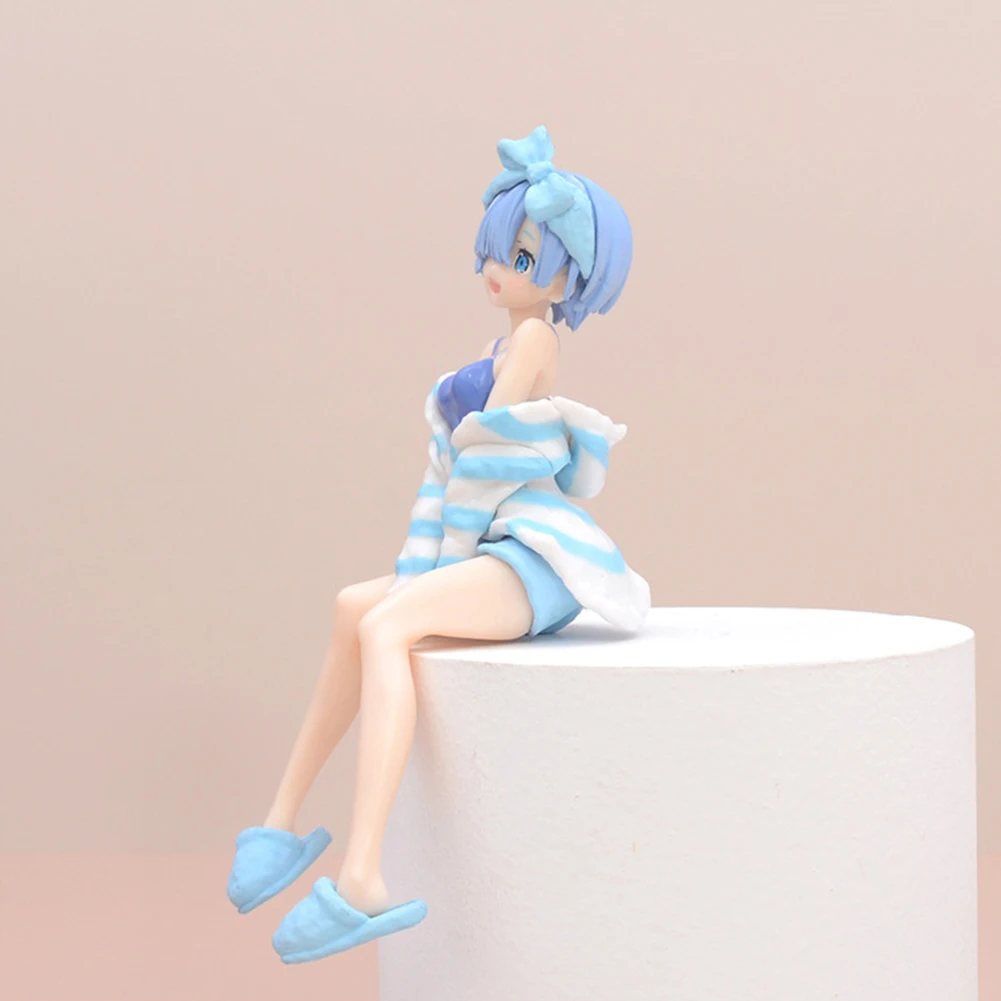 Anime Rem/Ram Figure Sitting pose Instant Noodles Press Action Figure Swimsuit Model Desktop Ornaments Collection toy Gifts