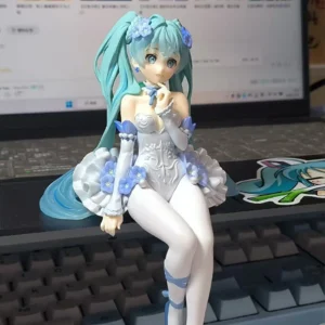 New Hatsune Miku Anime figure Pink sakura sitting position PVC Action figure model toy decoration collect gifts