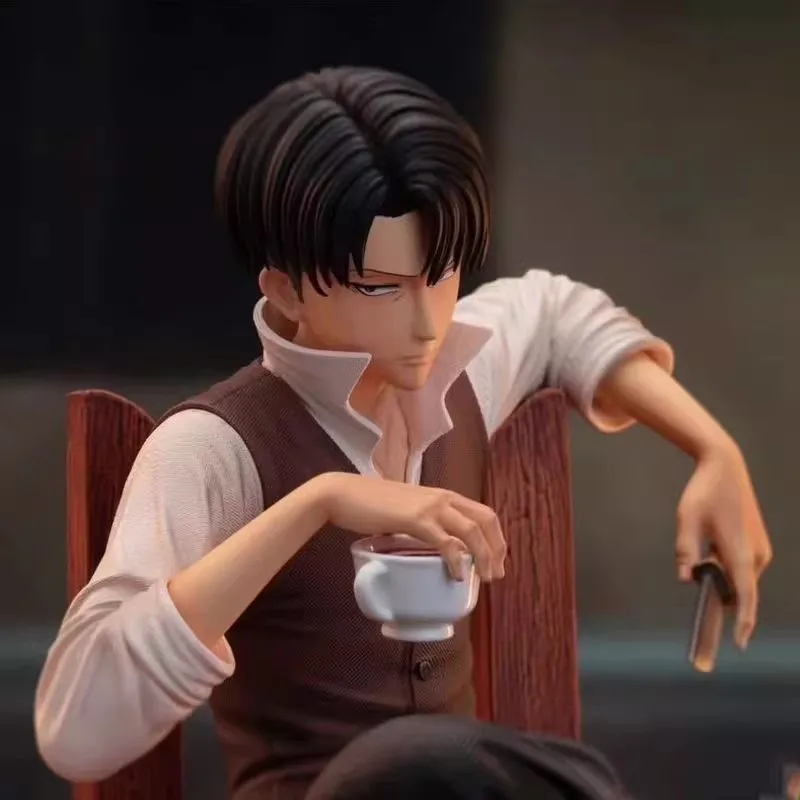 In Stock Attack on Titan Anime Figures Levi Ackerman Figure Sitting Posture Model Toys Statue GK Figurine Ornament 19cm Gifts