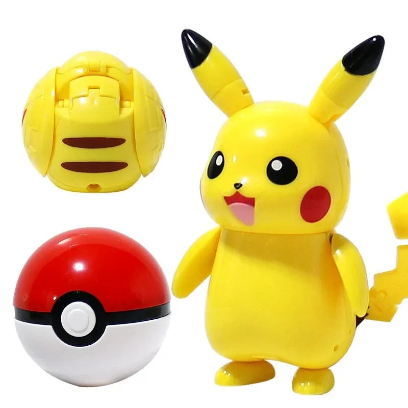 Pokemon Action Figure Transformer Doll Pokeball Figurine Poke Ball Deform Pikachu Greninja Lucario Mew Snorlax Lapras Kids Toy