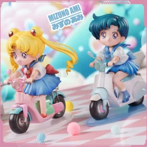 Sailor Moon Anime Figure 13cm Q Version Tsukino Usagi Ride A Bike Figurine Collection Desktop Decor Ornament Doll Kid'S Toy Gift