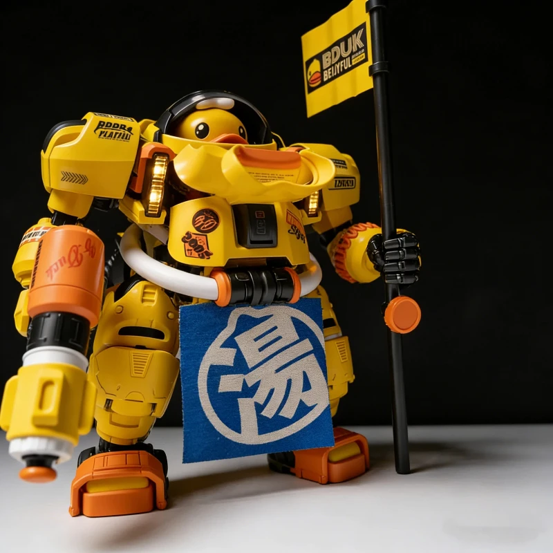 B.Duck & SPA Duck Easy Assembly Mecha Model Kit Magnetic Control LED Action Figures With Water Decals Cute Mecha Toy Decor Gifts