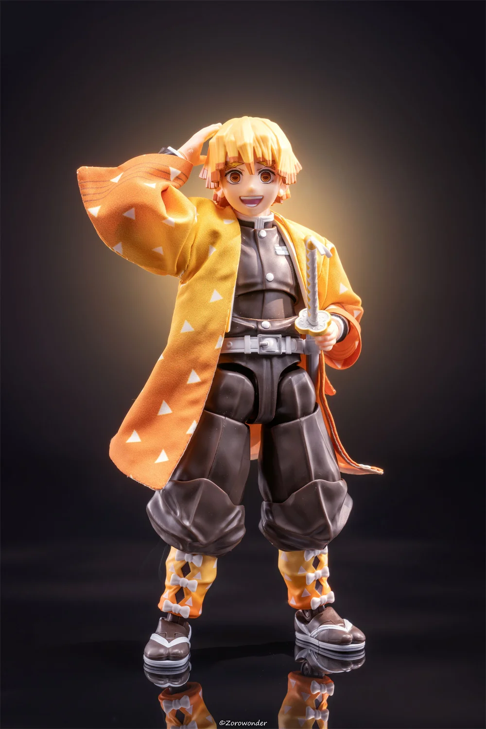 【Double-Layer Fabric】Demon Slayer 1/12 Scale Male Warrior Soldier Zenitsu Japanese Anime Cloak Fit 6inch Action Figure Model