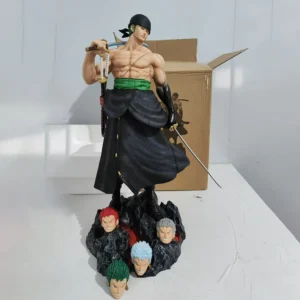 In Stock 50cm One Piece Anime Carrying Knife Roronoa Zoro 5 Interchangeable Heads Statue Model Figure Collectible Decorate Toys