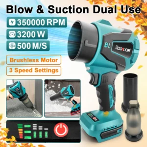 3200W Brushless Electric Blower 300000RPM Handheld Leaf Dust Blowing and Suction Turbo Fan Jet for Makita 21V Battery Pin